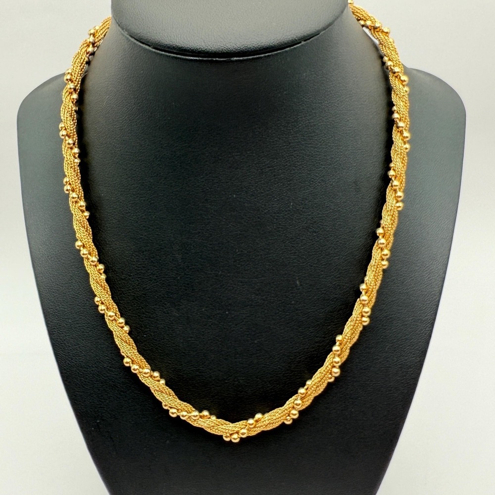 Vintage Signed Avon Gold Tone Twisted Mesh Ball Rope Costume Jewelry Necklace‎